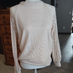 Elegant Lace Sleeve Sweater - Blush Pink